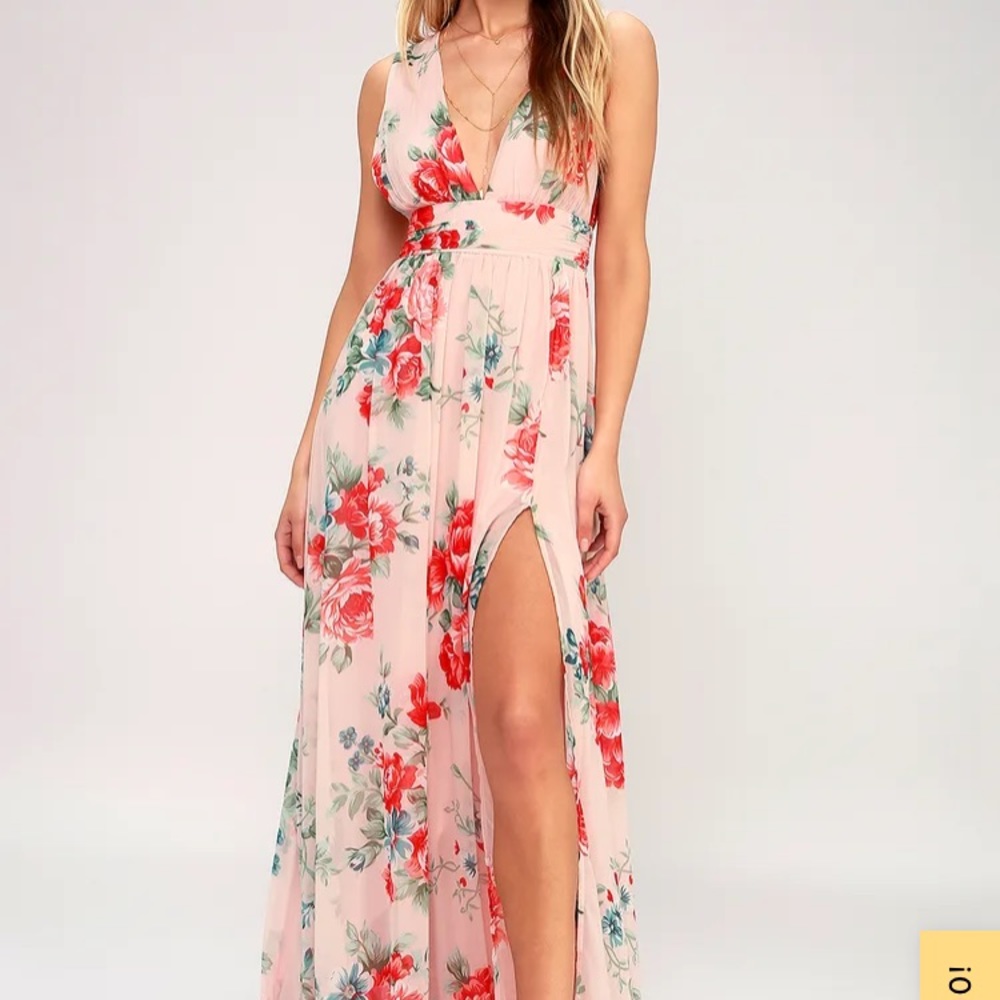 NWT Lulus Garden Meandering beach wedding guest maxi dress with high side slit
